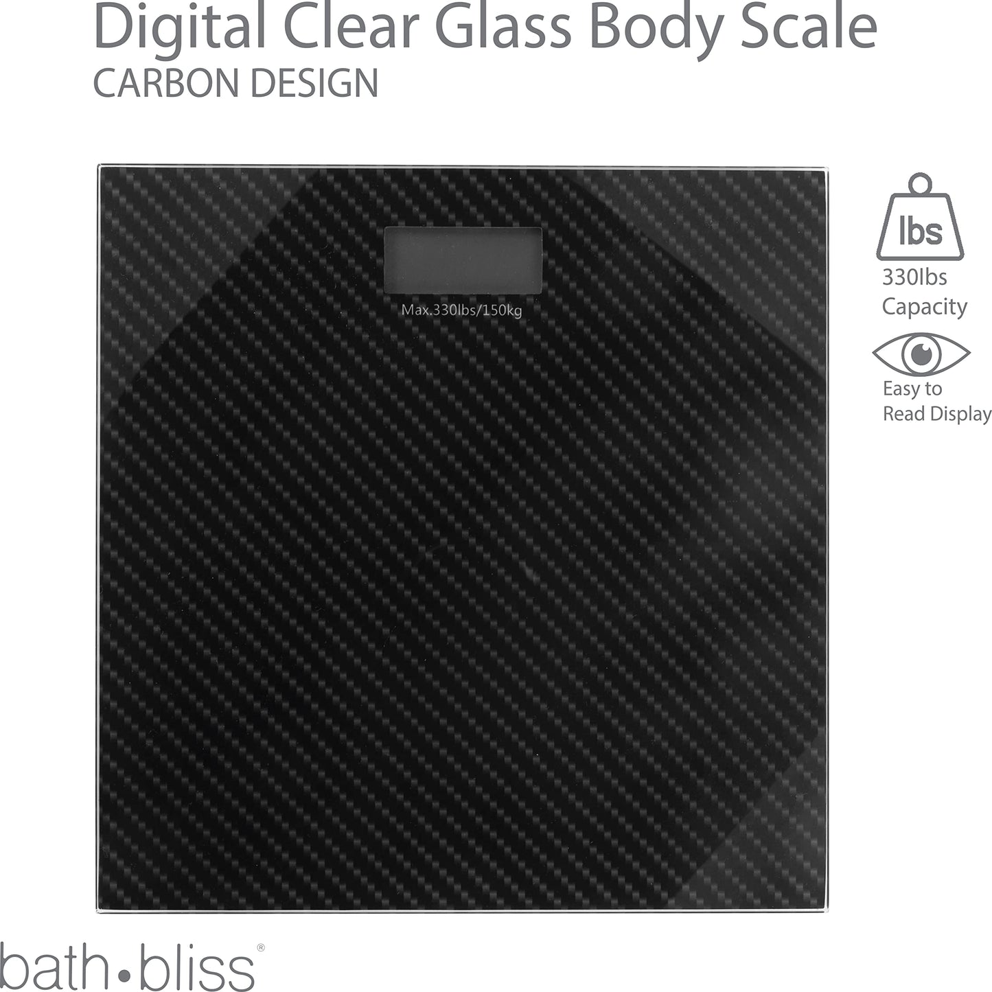 Digital Bathroom and Home Body Maximum Weight Measurement 330 s./150 kg.  Durable Tempered Gl Scale, Carbon