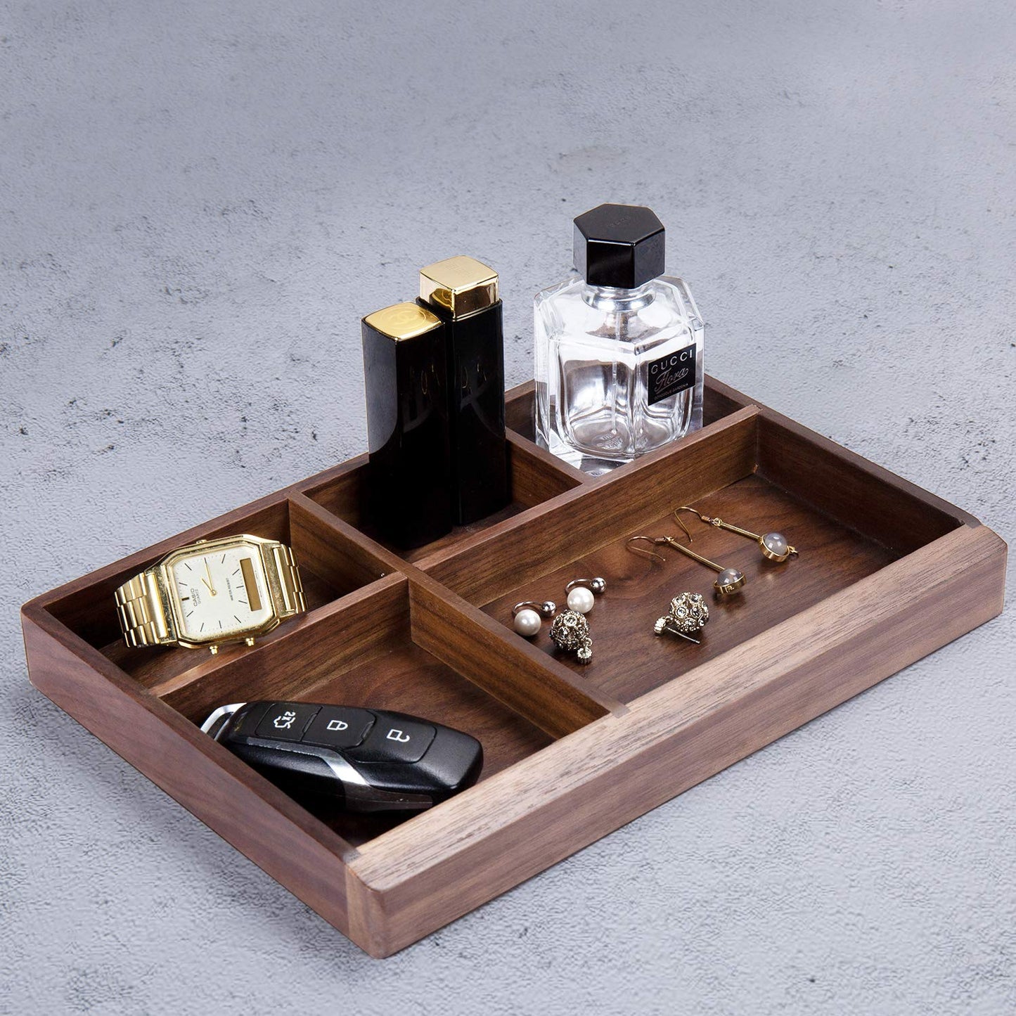 Black Walnut Vintage Wooden Storage Box with 5 Divisions