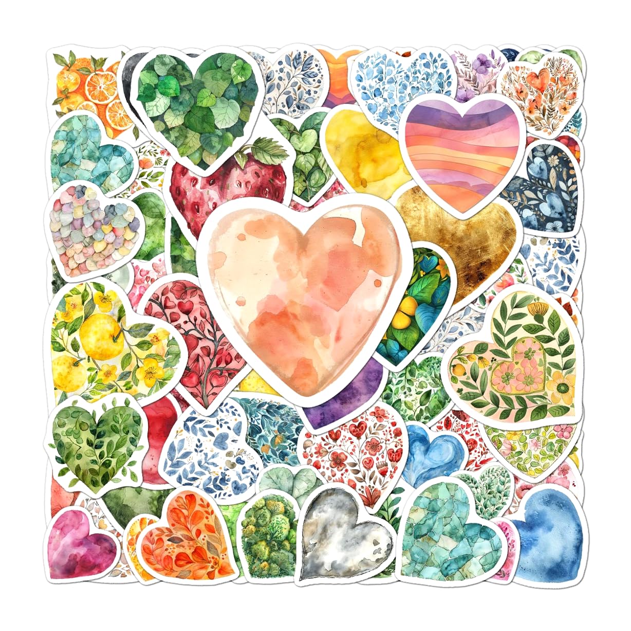 108 Watercolor Heart Stickers for Crafts and Decor