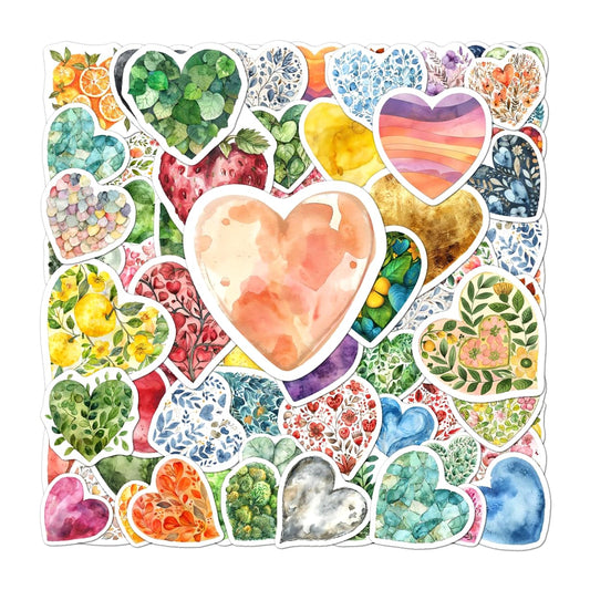 108 Watercolor Heart Stickers for Crafts and Decor