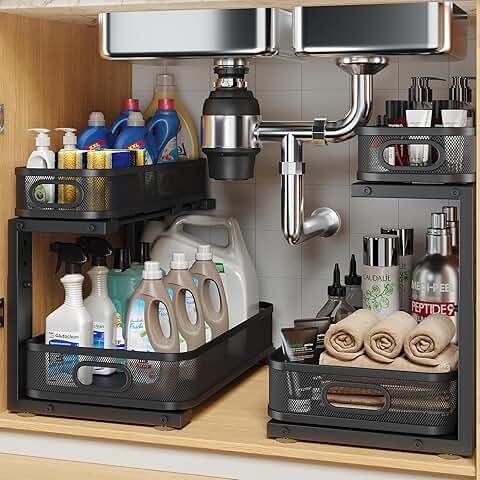 Two 15.7-inch Under Sink Organizers with Pull-Out Shelves