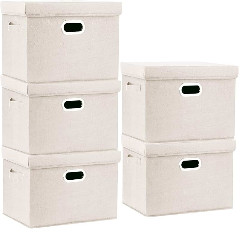 Large Collapsible Fabric Storage Bins, 5 Pack