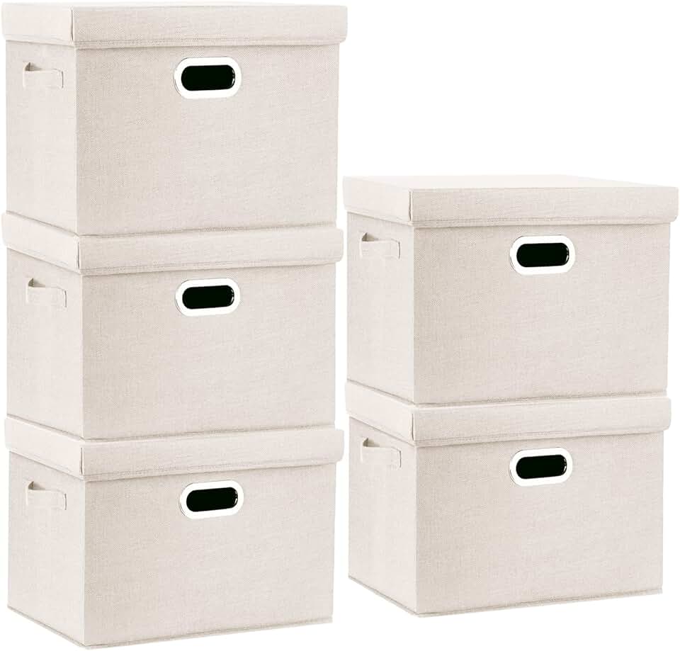 Large Collapsible Fabric Storage Bins, 5 Pack