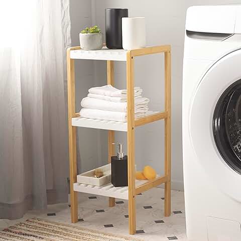White and natural bamboo 3-tier shelf