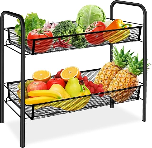 Large 2-Tier Metal Fruit Basket for Kitchen