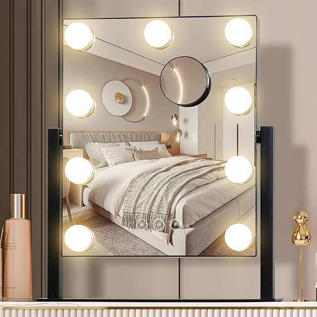 Lighted Vanity Mirror with Dimmable LEDs and Magnification