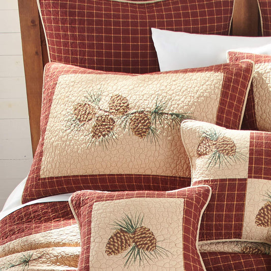 Pillow Sham  Pine Lodge Lodge Decorative Pillow Cover with Pine Cone Pattern  Standard