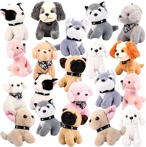 20 Mini Plush Puppy Toys for Kids Party Favors