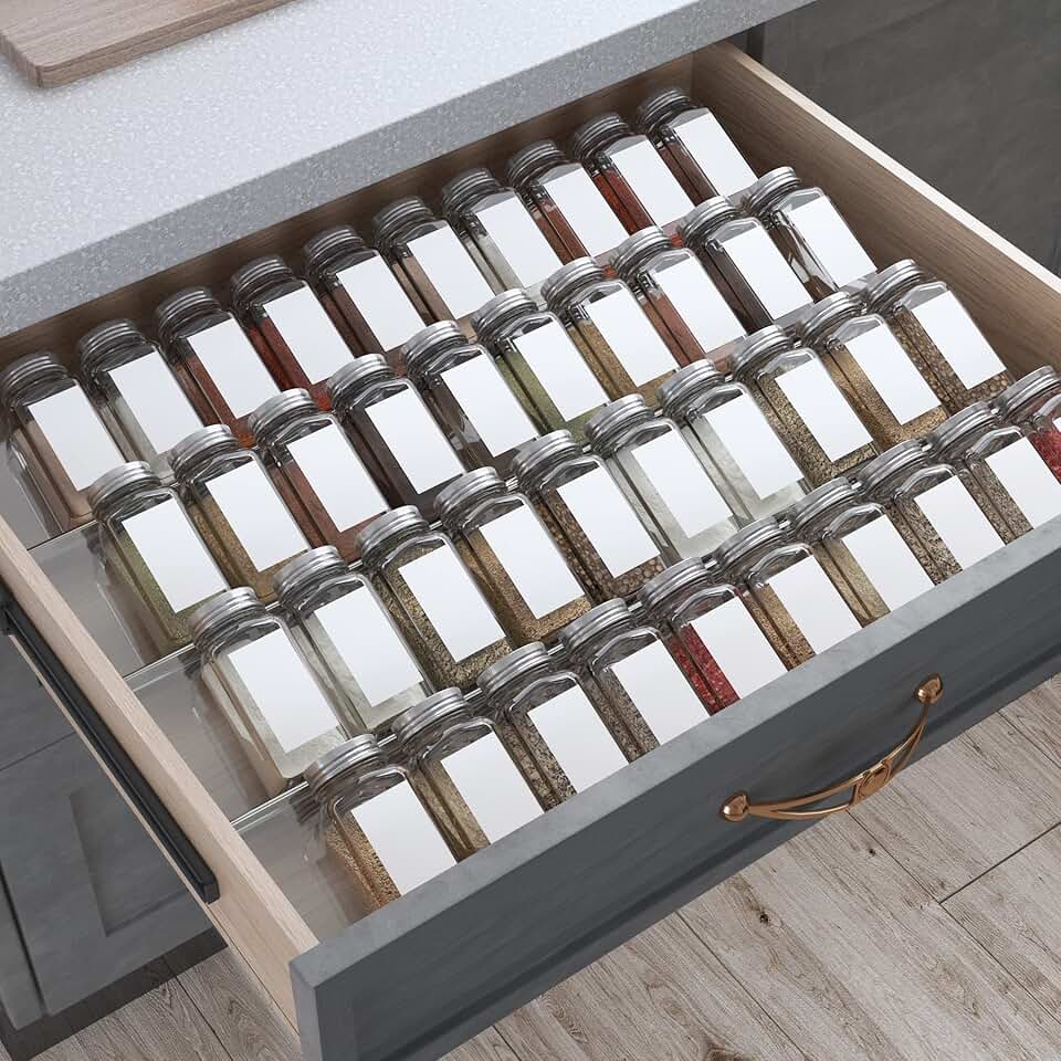 Expandable 4-Tier Spice Drawer Organizer, Holds 56 Jars