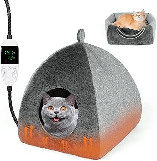 Heated Cat Bed with Adjustable Temperature and Washable Cushion