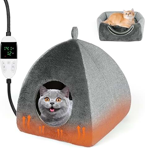Heated Cat Bed with Adjustable Temperature and Washable Cushion