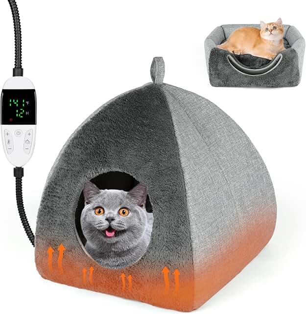 Heated Cat Bed with Adjustable Temperature and Washable Cushion