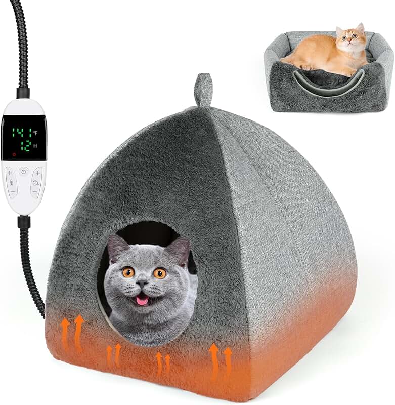 Heated Cat Bed with Adjustable Temperature and Washable Cushion