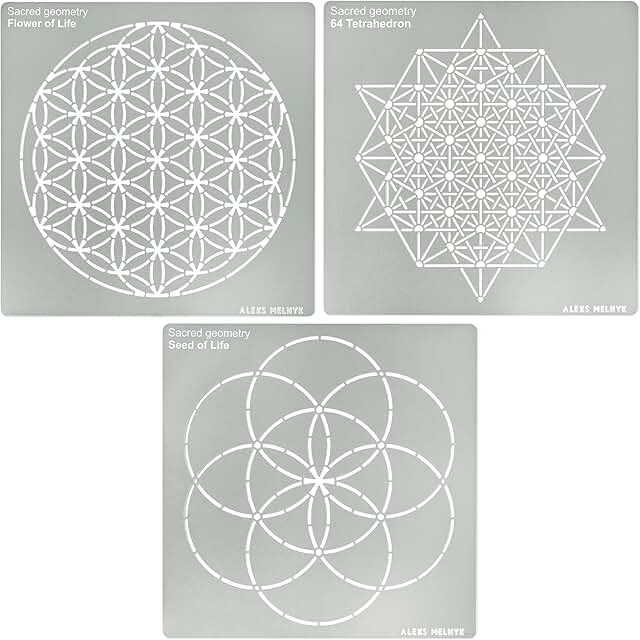 Metal stencil set with sacred geometry figures, 3 pieces