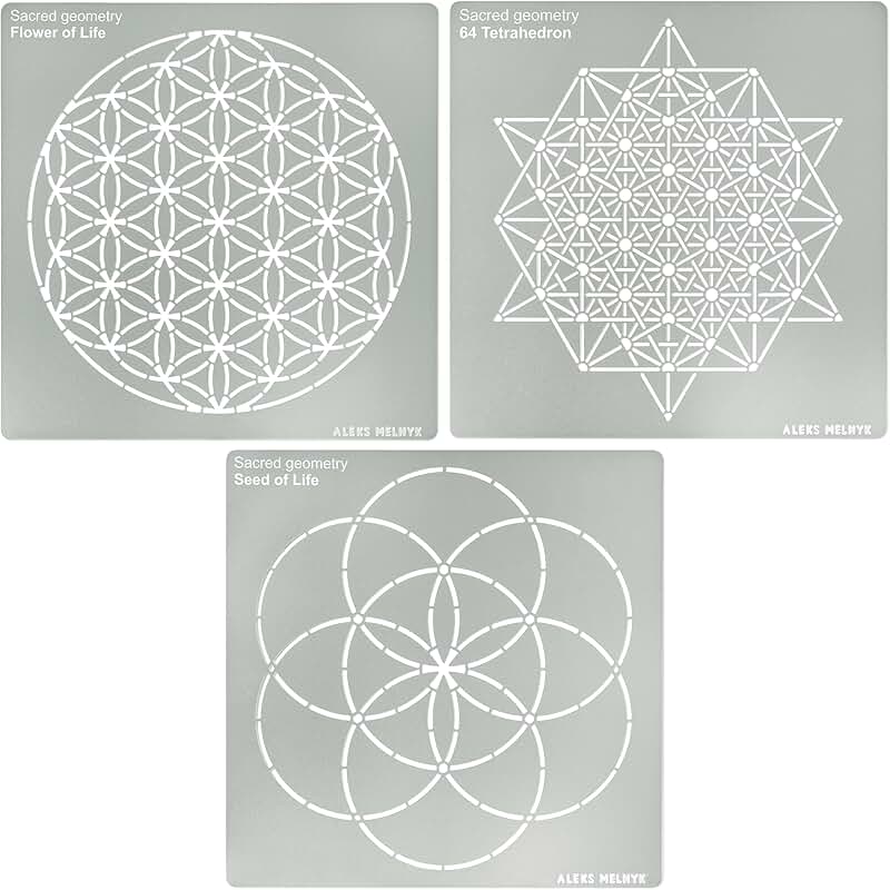 Metal stencil set with sacred geometry figures, 3 pieces