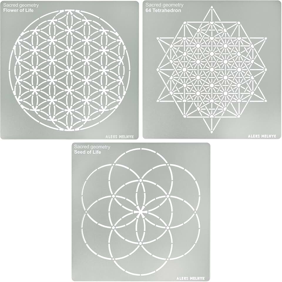 Metal stencil set with sacred geometry figures, 3 pieces