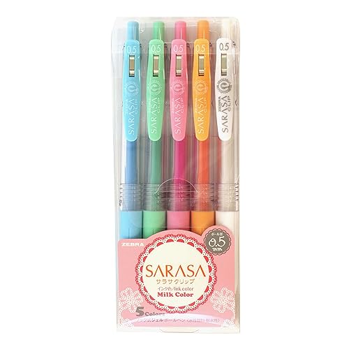 Set of 5 Milk Color Gel Ink Pens with 0.5mm Tip