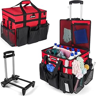 Large Rolling Cleaning Cart with Shoulder Strap and Pockets