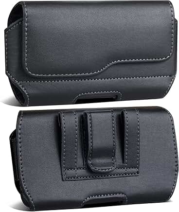 Leather phone holster case with belt clip and magnetic closure