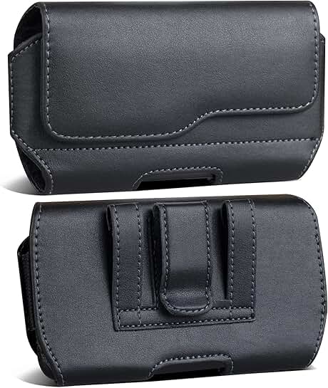 Leather phone holster case with belt clip and magnetic closure