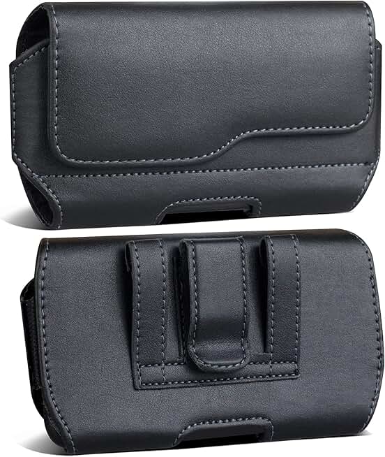 Leather phone holster case with belt clip and magnetic closure