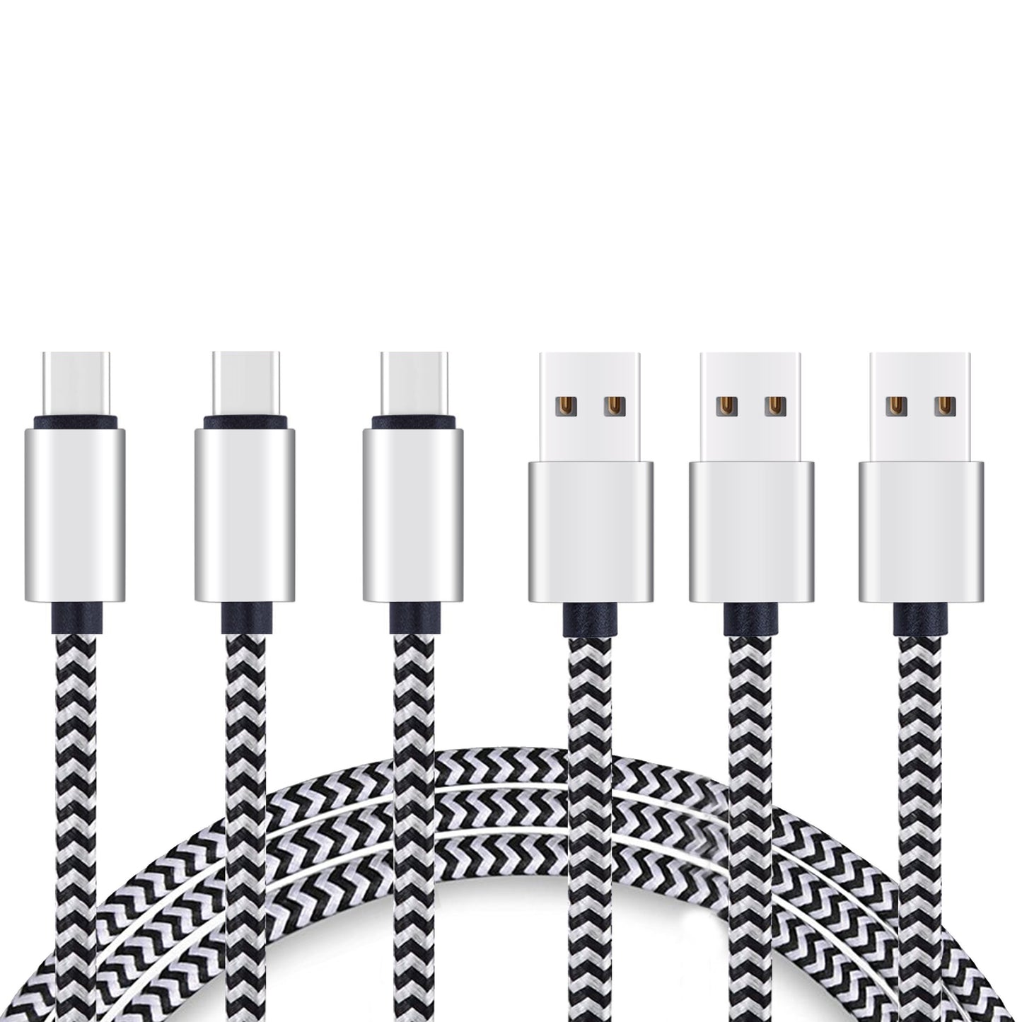3-Pack 3ft Nylon Braided USB Type-C Charging and Sync Cables