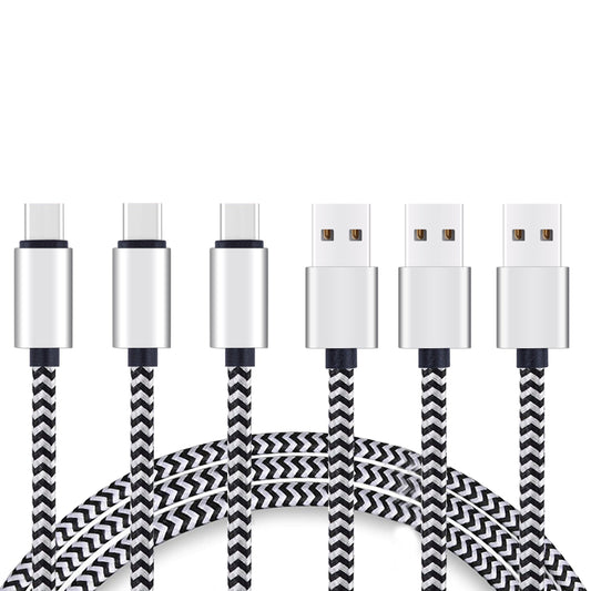 3-Pack 3ft Nylon Braided USB Type-C Charging and Sync Cables