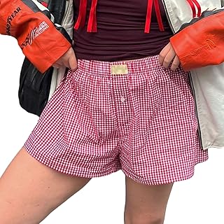 Women’s Y2K Lounge Shorts with Elastic Waist and Plaid Design