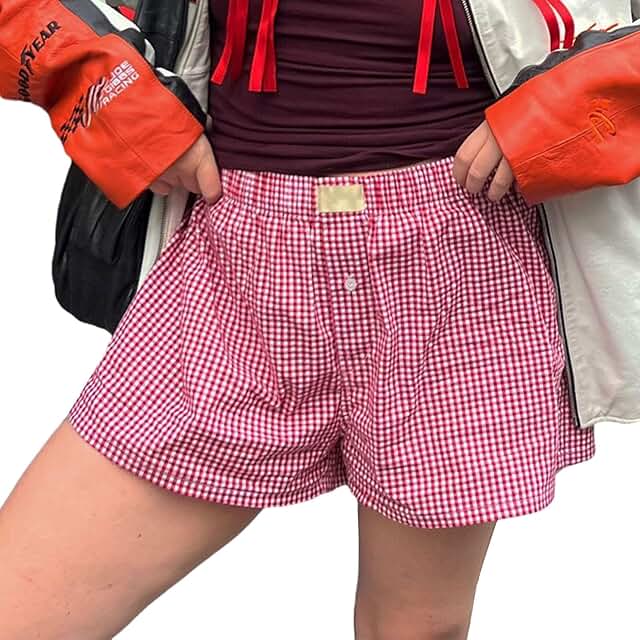 Women’s Y2K Lounge Shorts with Elastic Waist and Plaid Design