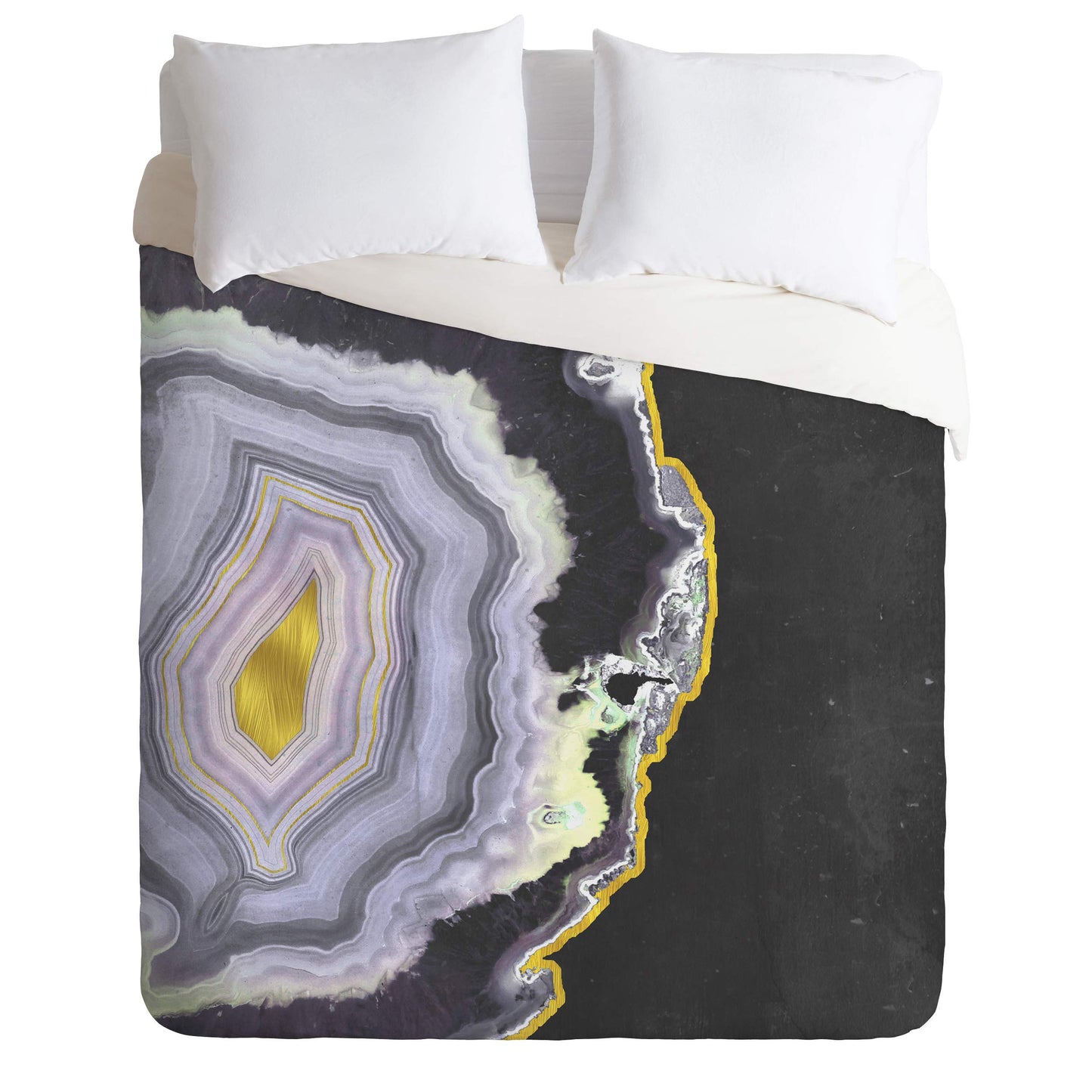 Emmanuela Carratoni Black and Gold Agate Duvet Set with Two Pillow Shams, Queen/Full