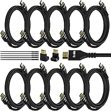 8-Foot 4K HDMI Cables, 10-Pack, Nylon Braided, Gold-Plated