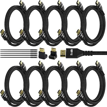 8-Foot 4K HDMI Cables, 10-Pack, Nylon Braided, Gold-Plated