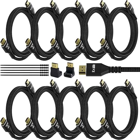 8-Foot 4K HDMI Cables, 10-Pack, Nylon Braided, Gold-Plated