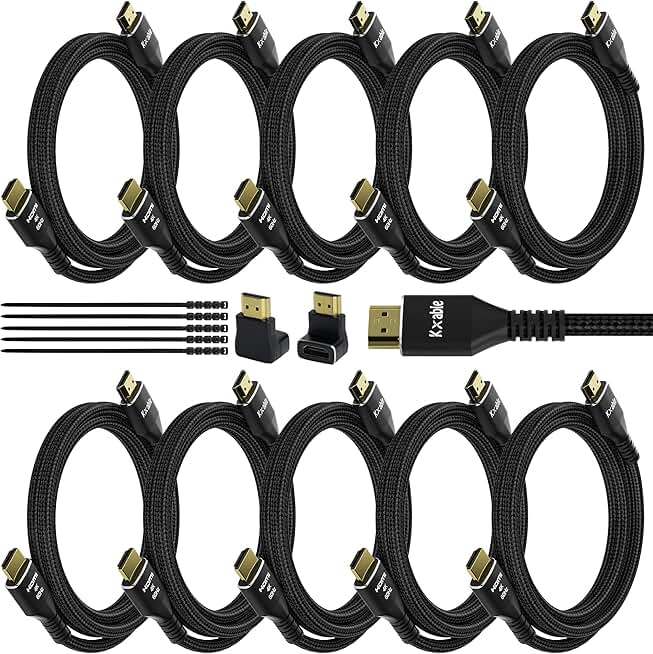 8-Foot 4K HDMI Cables, 10-Pack, Nylon Braided, Gold-Plated