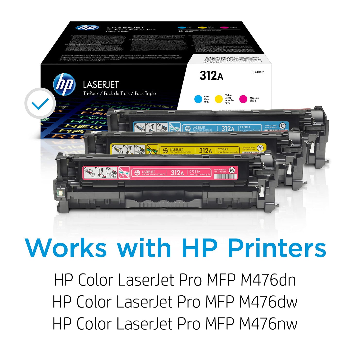 Original 312A Cyan, Magenta, Yellow Toner Cartridges (3-pack) | Works with Color LaserJet Pro MFP M476 Series | CF440AM