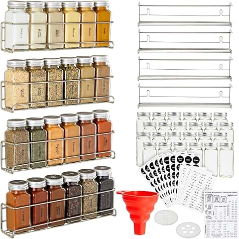 Kitchen Spice Rack Organizer with Jars and Labels