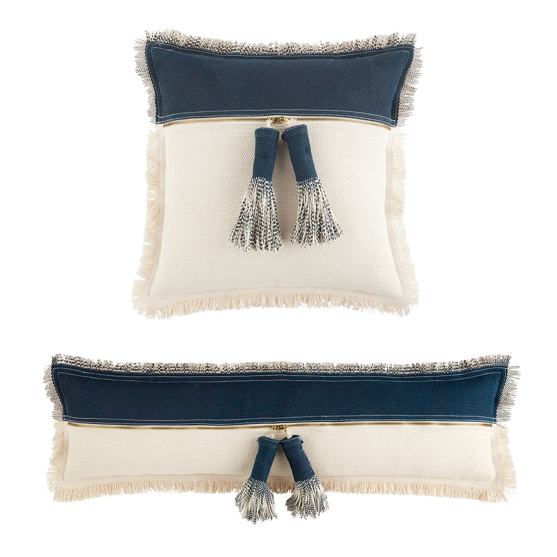 Blue/White Two Tone Dhurrie Pillow, 20" x 20", Square
