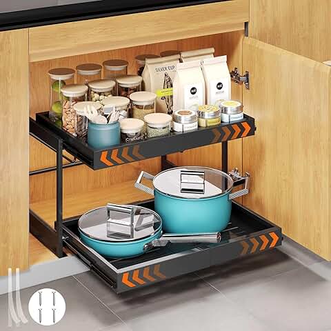 Two-Tier Pull-Out Cabinet Organizer for Kitchen Storage