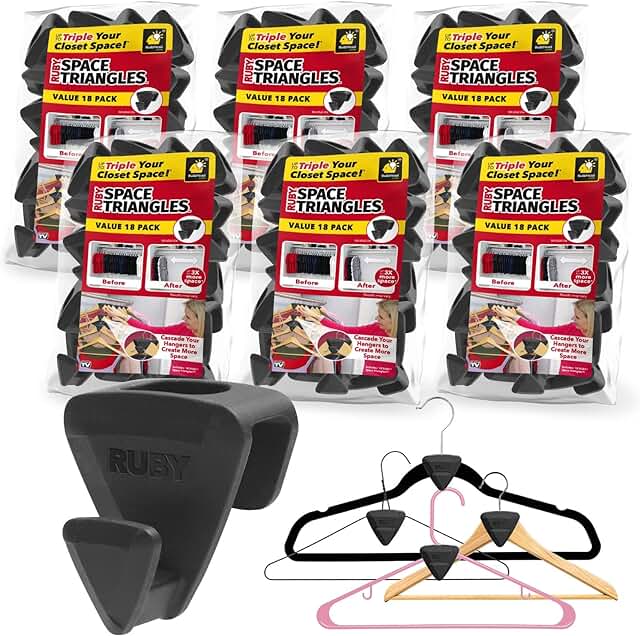 Set of six black space-saving hanger hooks
