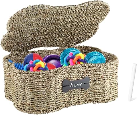 Seagrass Wicker Dog Toy Basket with Lid