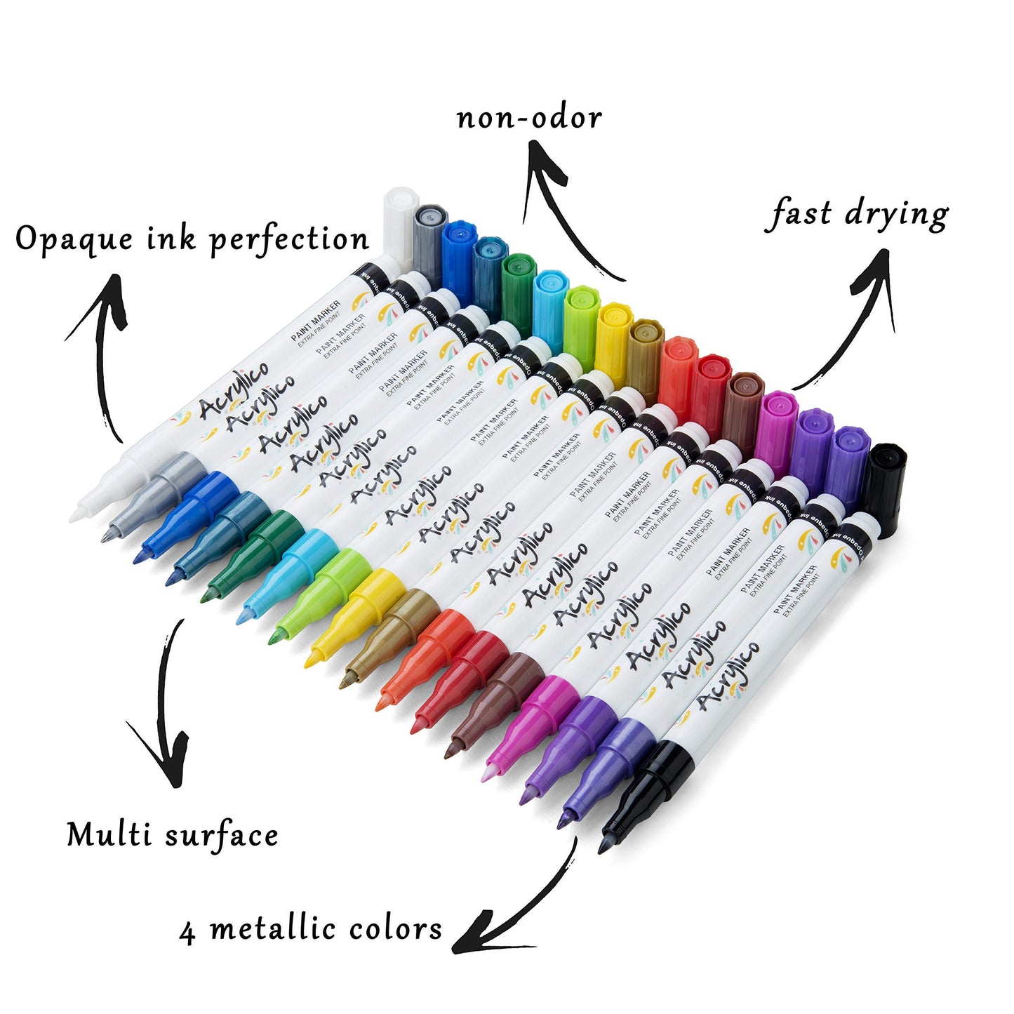 Acrylic Paint Markers Set of 16 Extra Fine Tips