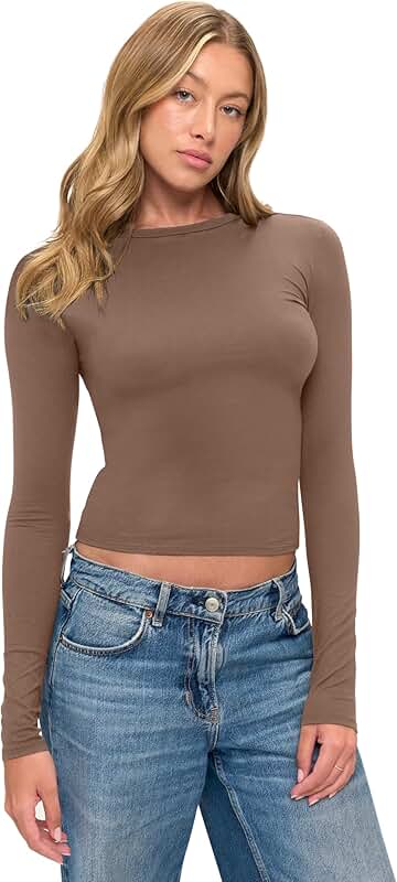 Women's Soft Stretch Long Sleeve Baby Tee Crop Top