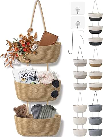 Three-tier wall-mounted woven hanging basket