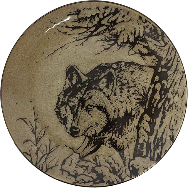 Rustic Gray Wolf Dinner Plates, Set of 2, 10.5"