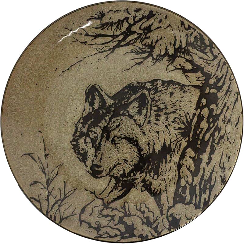 Rustic Gray Wolf Dinner Plates, Set of 2, 10.5"
