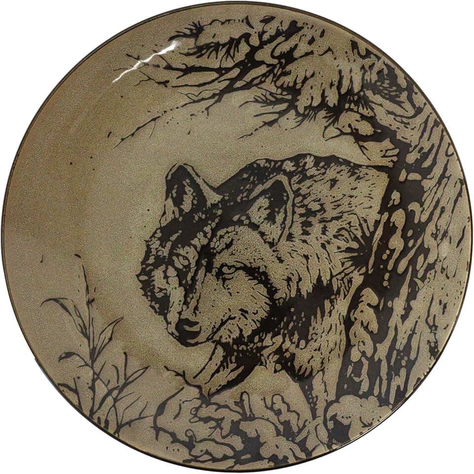 Rustic Gray Wolf Dinner Plates, Set of 2, 10.5"