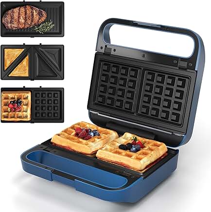 3-in-1 Sandwich and Waffle Maker with Removable Plates