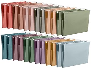 24 Colored Hanging File Folders with Adjustable Tabs