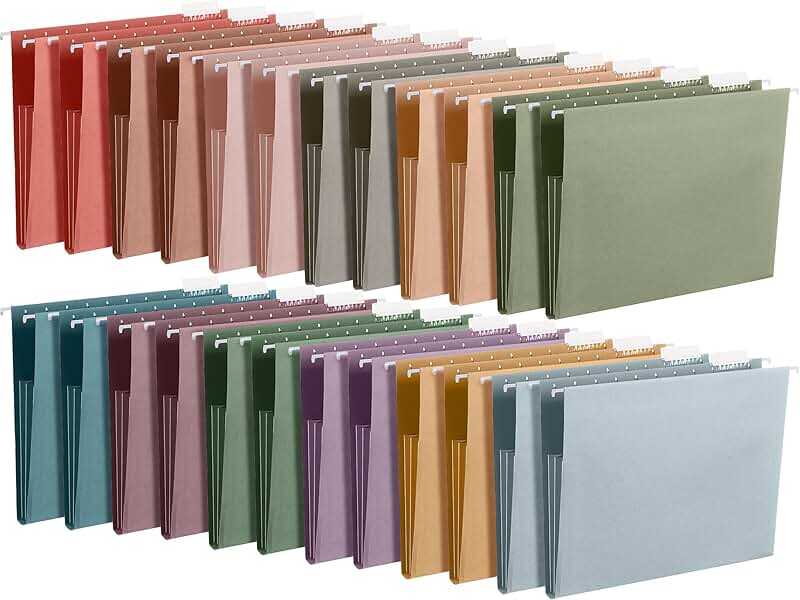 24 Colored Hanging File Folders with Adjustable Tabs