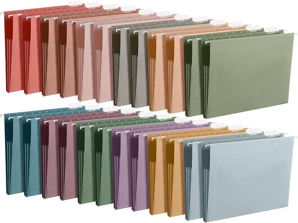24 Colored Hanging File Folders with Adjustable Tabs
